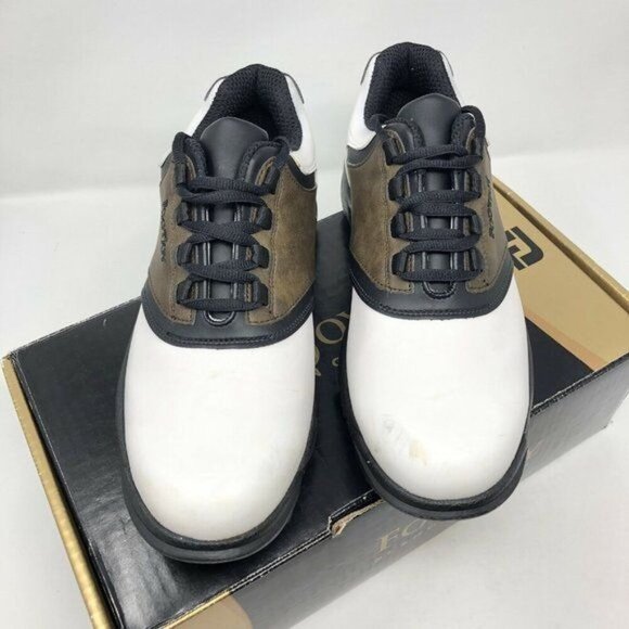 FootJoy Size 9 Cleated Plain Toe Twin Saddle Shoes Golf Sneakers White Brown main image 9